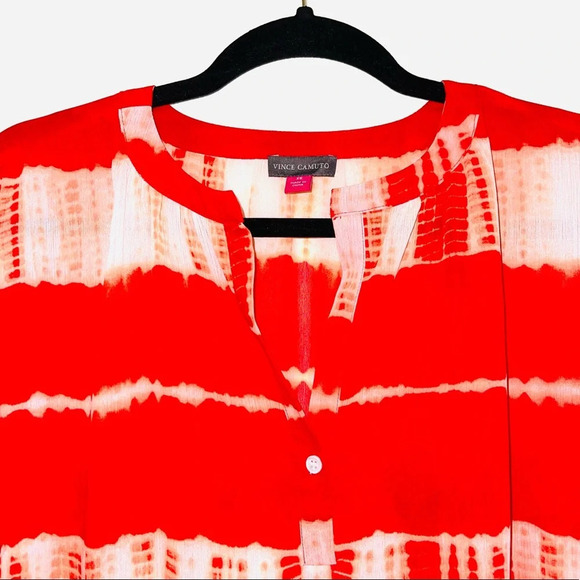 Vince Camuto Red Orange & White Tie Dye Split Neck Blouse Xsmall Women’s - Picture 2 of 12
